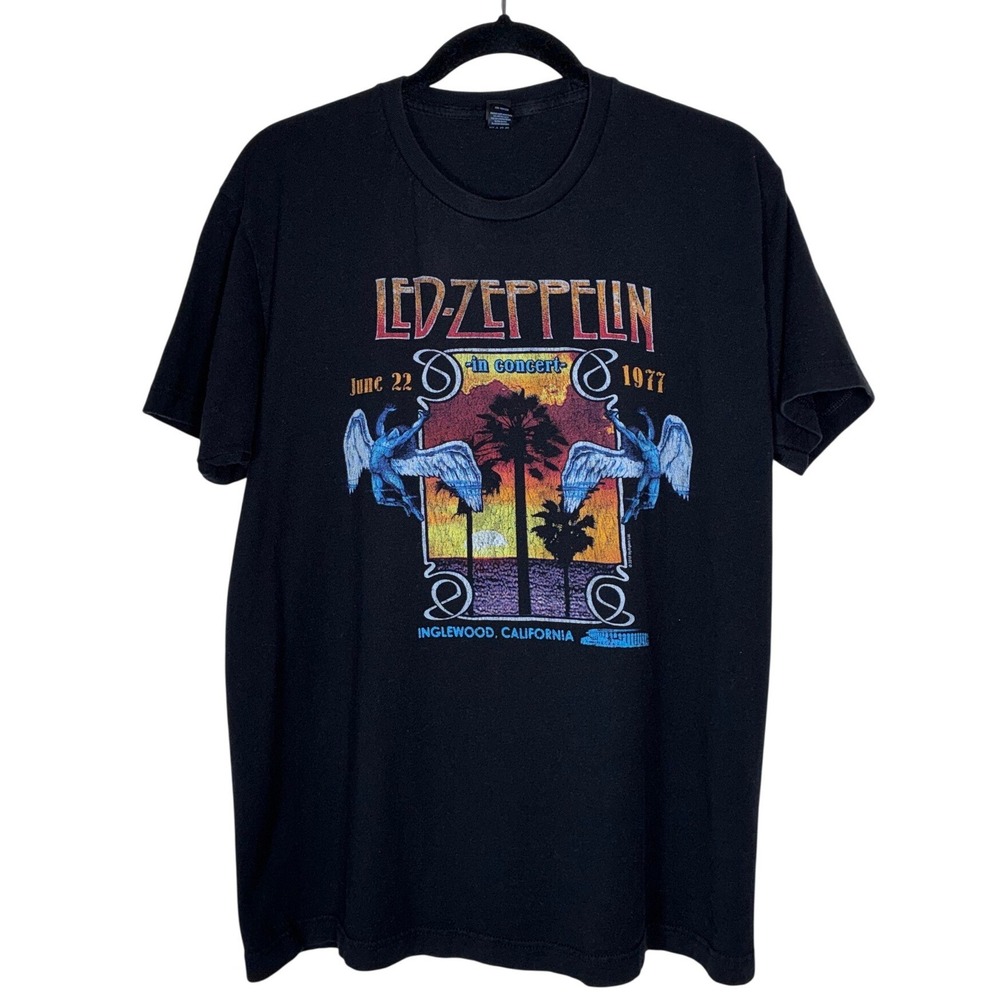 Led Zeppelin Tultex 1977 In Concert Inglewood California Graphic Black T-Shirt L
